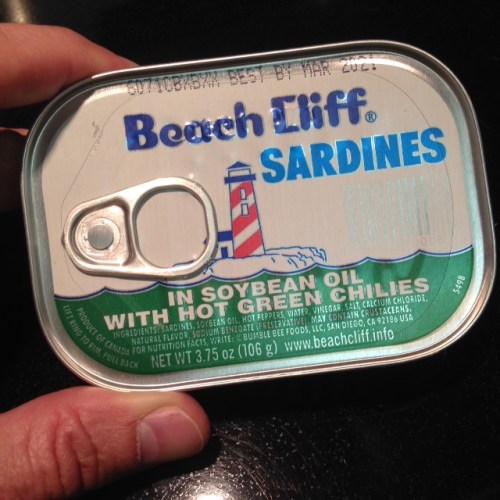 If memory serves, I paid $1.29 for this tin of sardines. "Best used by" date is five years from now.